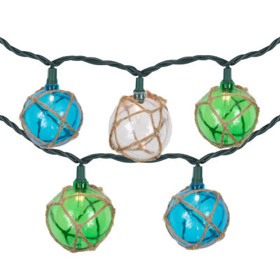 Northlight 10ct Natural Jute Wrapped Multi-Color Ball 8.5ft Green Wire Indoor String Lights