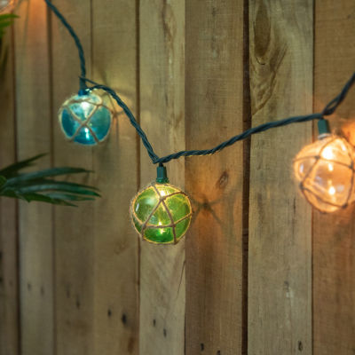 Northlight 10ct Natural Jute Wrapped Multi-Color Ball 8.5ft Green Wire String Lights