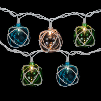 Northlight 10ct White Twine Wrapped Multi-Color Ball 8.5ft Green Wire Indoor String Lights