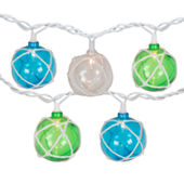 Northlight 10ct Natural Jute Wrapped Multi-Color Ball Christmas Light Set 6ft Green Wire