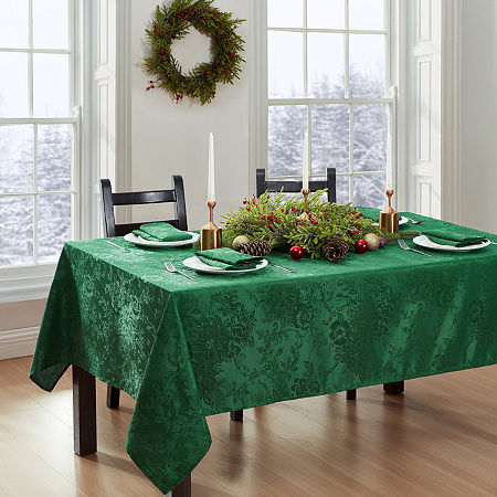 Elrene Home Fashions Poinsettia Elegance Tablecloth, One Size, Green