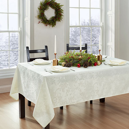 Elrene Home Fashions Poinsettia Elegance Tablecloth, One Size, Beige