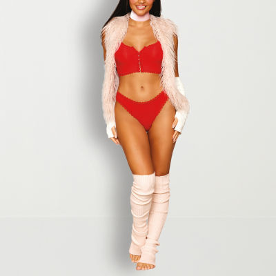 Dream Girl Rib-Knit Sleepwear Bralette and Panty Set with Ruffled Lace Elastic Trim- 13058
