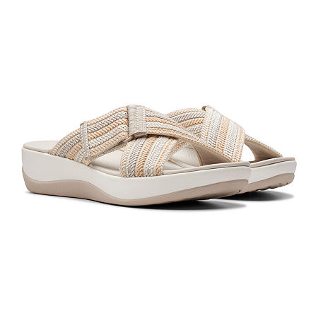 Clarks Womens Arla Wave Slide Sandals, 7 Medium, Beige