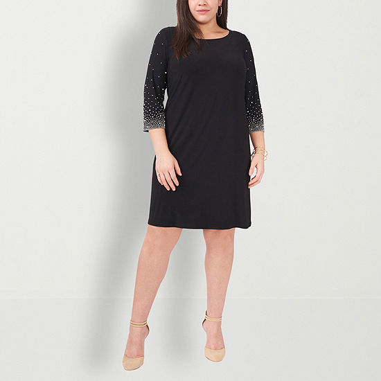 MSK Plus Long Sleeve Shift Dress, Color: Black - JCPenney