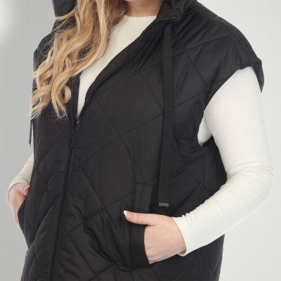 White Mark Hooded Plus Womens Puffer Vest