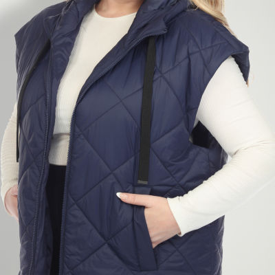 White Mark Hooded Plus Womens Puffer Vest