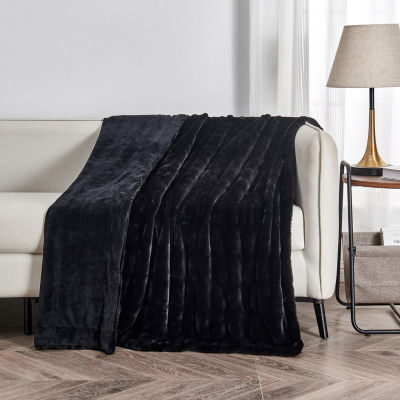 Linery Ruched Faux Fur Washable Reversible Midweight Throw