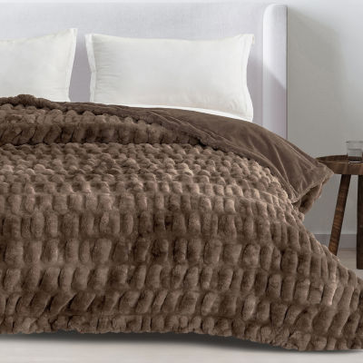 Linery Ruched Faux Fur Washable Reversible Midweight Throw