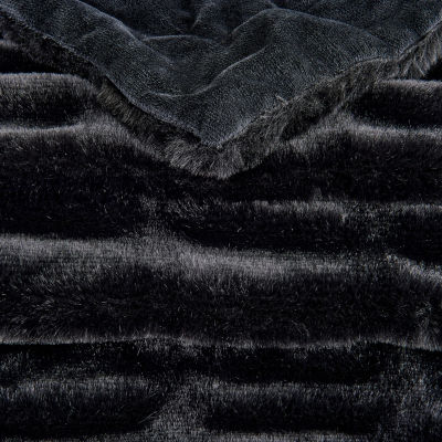 Linery Ruched Faux Fur Washable Reversible Midweight Throw