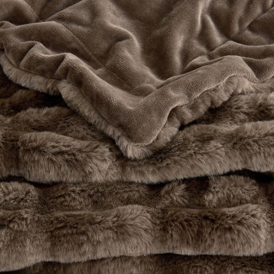 Linery Ruched Faux Fur Washable Reversible Midweight Throw
