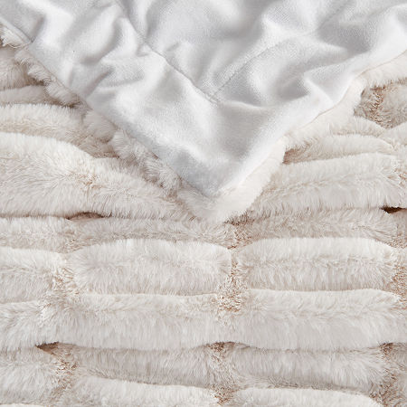 Linery Ruched Faux Fur Reversible Midweight Throw, One Size, White