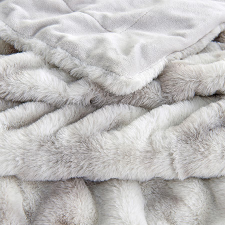 Linery Ruched Faux Fur Reversible Midweight Throw, One Size, Multiple Colors