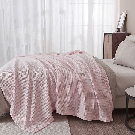 Linery All Season Waffle Weave Super Soft Reversible Lightweight Throw, One Size, Pink