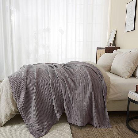 Linery All Season Waffle Weave Super Soft Reversible Lightweight Throw, One Size, Gray