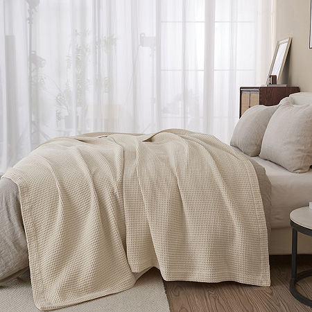 Linery All Season Waffle Weave Super Soft Reversible Lightweight Throw, One Size, Beige