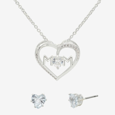 Sparkle Allure Mom Womens Cubic Zirconia Pure Silver Over Brass Heart 2-pc. Jewelry Set