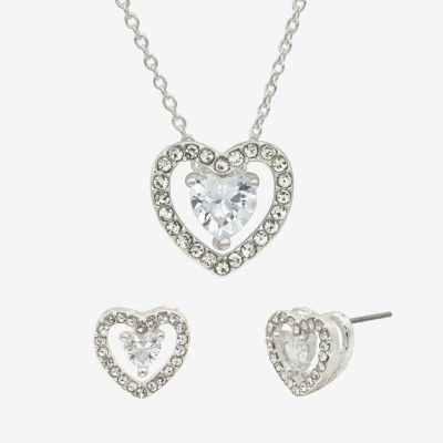 Sparkle Allure Womens Cubic Zirconia Pure Silver Over Brass Heart 2-pc. Jewelry Set