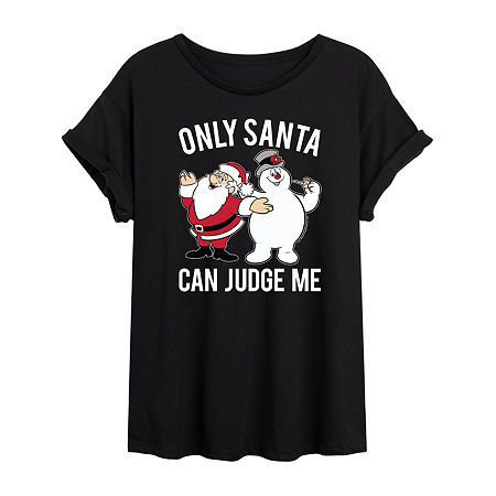 Novelty T-shirts Only Santa Can Judge Tee Womens Crew Neck Short Sleeve Frosty The Snowman Graphic T-shirt In Black