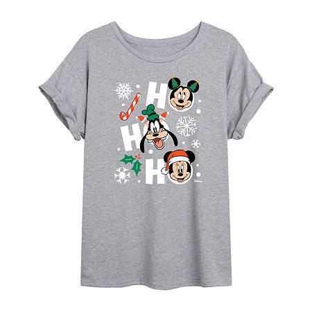 Novelty T-shirts Mickey And Friends Hohoho Tee Womens Crew Neck Short Sleeve Mickey And Friends Graphic T-shirt In Gray