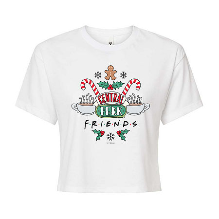 Novelty T-shirts Friends Cropped Tee Womens Crew Neck Short Sleeve Friends Graphic T-shirt In White