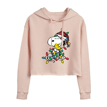 Novelty T-shirts Peanuts Snoopy Light Cropped Hoodie Womens Long Sleeve Snoopy Hoodie In Pink