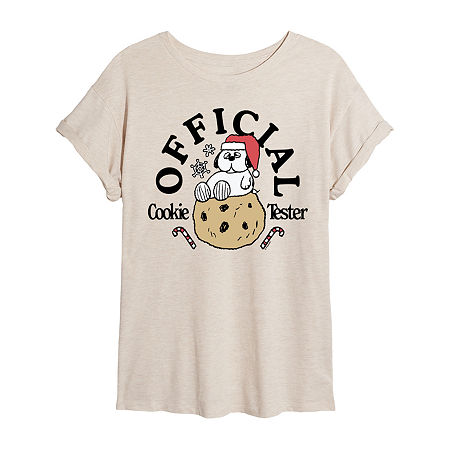 Novelty T-shirts Peanuts Snoopy Offical Cookie Tester Tee Womens Crew Neck Short Sleeve Snoopy Graphic T-shirt In Sand
