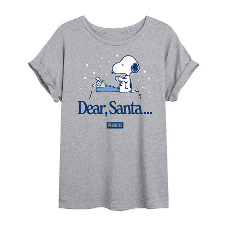 Novelty T-shirts Snoopy Santa Tee Womens Crew Neck Short Sleeve Snoopy Graphic T-shirt In Gray