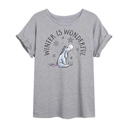 Novelty T-shirts Winne The Pooh Eeyore Winter Tee Womens Crew Neck Short Sleeve Winnie The Pooh Graphic T-shirt In Gray
