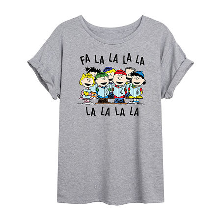 Novelty T-shirts Peanuts Fa La La Tee Womens Crew Neck Short Sleeve Peanuts Graphic T-shirt In Gray