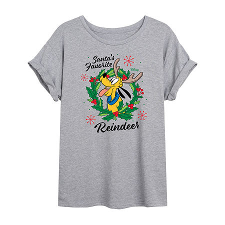 Novelty T-shirts Pluto Reindeer Tee Womens Crew Neck Short Sleeve Pluto Graphic T-shirt In Gray