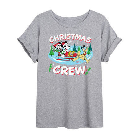 Novelty T-shirts Mickey And Friends Christmas Crew Tee Womens Crew Neck Short Sleeve Mickey And Friends Graphic T-shi In Gray