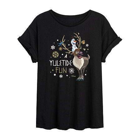Novelty T-shirts Frozen Sven Yulletide Fun Tee Womens Crew Neck Short Sleeve Frozen Graphic T-shirt In Black