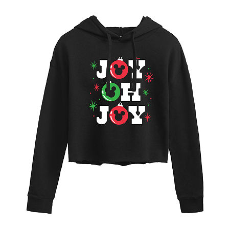 Novelty T-shirts Mickey Mouse Joy Cropped Hoodie Womens Long Sleeve Mickey Mouse Hoodie In Black