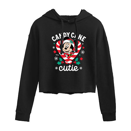 Novelty T-shirts Minnie Mouse Candy Cane Cutie Hoodie Womens Long Sleeve Minnie Mouse Hoodie In Black