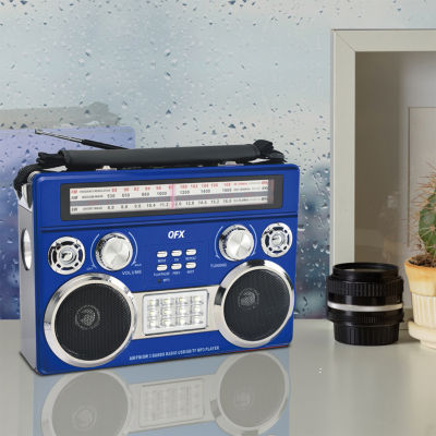 QFX AM/FM/SW Radio with Bluetooth, Flashlight, Floodlight, Telescopic Antenna, Carrying Strap