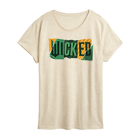 Wicked Logo Womens Crew Neck Short Sleeve Regular Fit Wicked Graphic T-Shirt, Medium, Beige