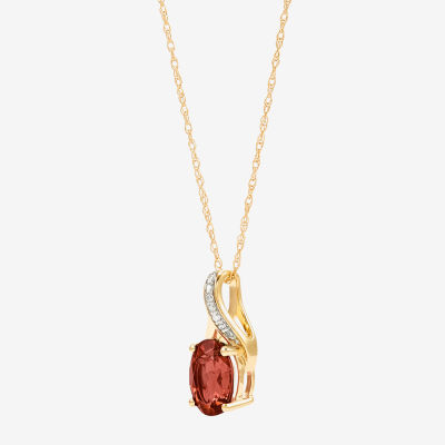 Limited Quantities! Womens Diamond Accent Genuine Red Garnet 10K Gold Oval 18 Inch Pendant Necklace