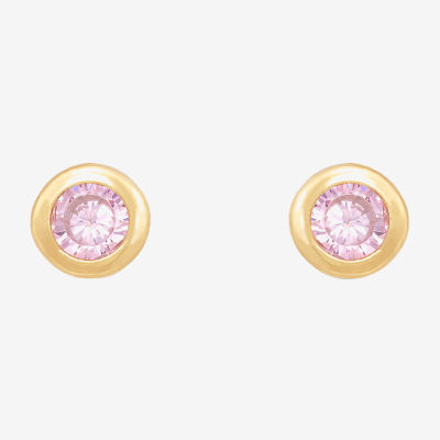 Limited Quantities! Pink Cubic Zirconia 14K Gold 4.5mm Round Stud Earrings