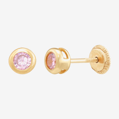 Limited Quantities! Pink Cubic Zirconia 14K Gold 4.5mm Round Stud Earrings