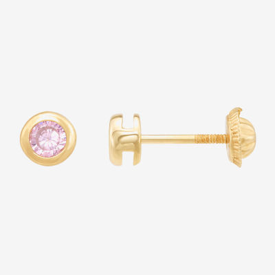 Limited Quantities! Pink Cubic Zirconia 14K Gold 4.5mm Round Stud Earrings