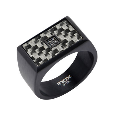 Mens Color-Enhanced Black Diamond-Accent Stainless Steel Ring