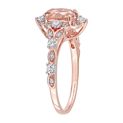 Modern Bride Gemstone Womens Diamond Accent Genuine Pink Morganite 14K Rose Gold Oval Engagement Ring