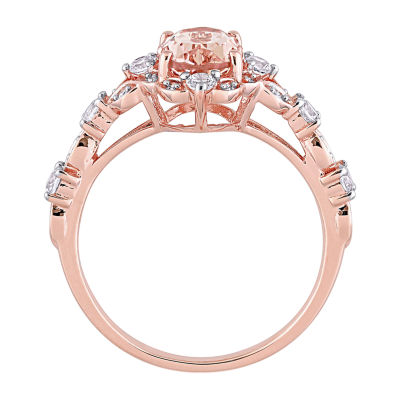 Modern Bride Gemstone Womens Diamond Accent Genuine Pink Morganite 14K Rose Gold Oval Engagement Ring