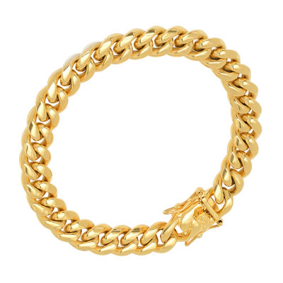 Mens 18K Gold Over Stainless Steel Semisolid Curb Hypoallergenic Chain Bracelet