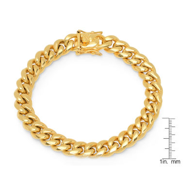 Mens 18K Gold Over Stainless Steel Semisolid Curb Hypoallergenic Chain Bracelet