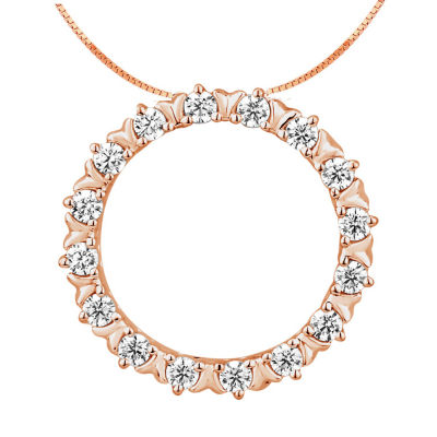 Womens 1/4 CT. T.W. Genuine White Diamond 10K Rose Gold Circle Pendant Necklace