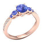 Modern Bride Gemstone Womens 1/10 CT. T.W. Genuine Blue Tanzanite 10K Rose Gold Round Side Stone Engagement Ring