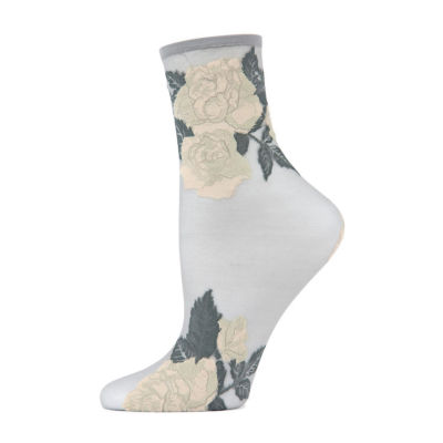 MeMoi Sheer Rose Garden 1 Pair Quarter Ankle Socks Womens