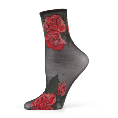 MeMoi Sheer Rose Garden 1 Pair Quarter Socks Womens